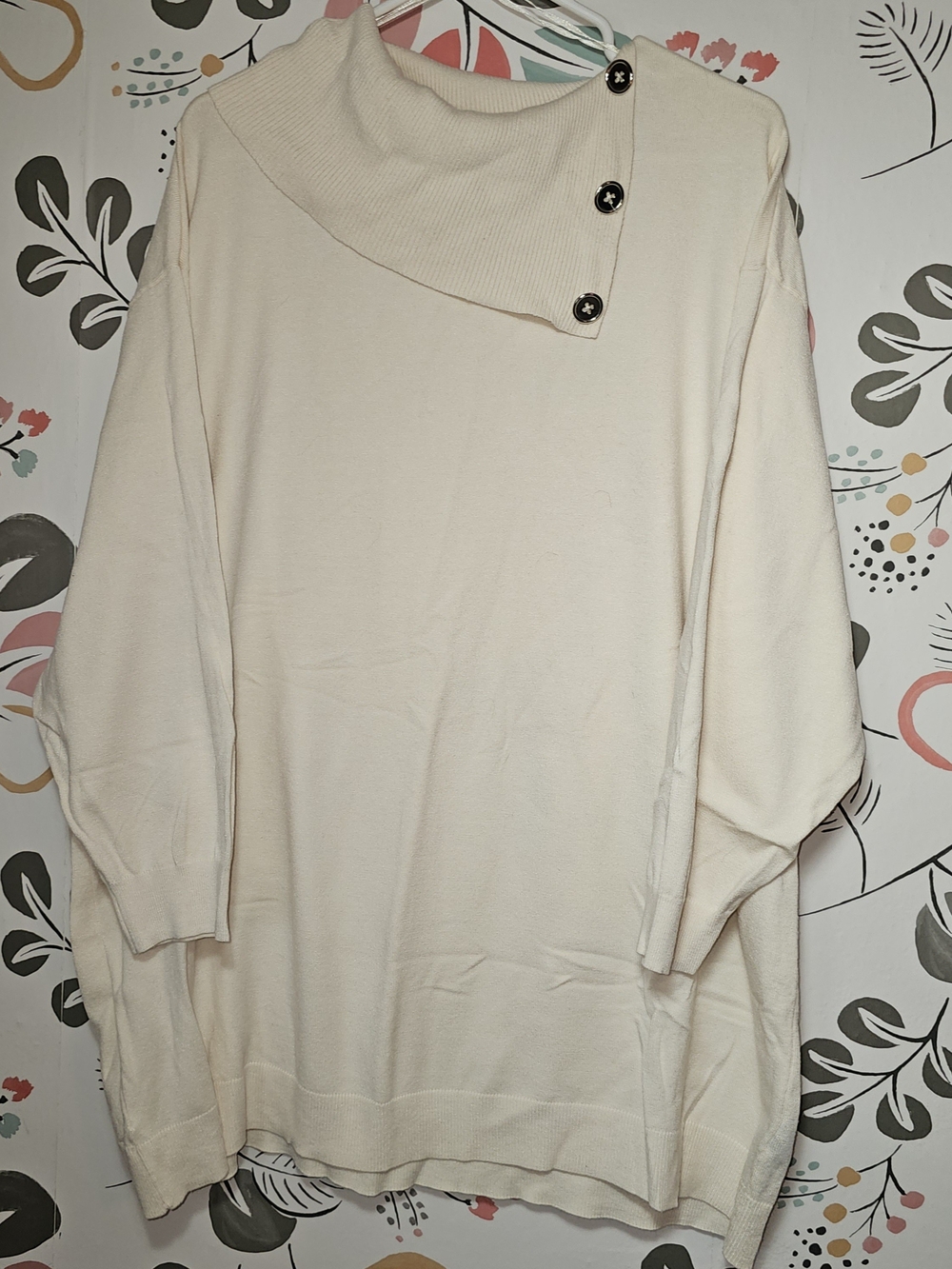 Simply Emma Cream/Ivory Asymmetric Button Sweater 1X